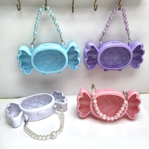 Scatola Portagioie A Forma Di Caramella Borsa Con Manico Di Künstliche Perle Plastica Glitter Antipolvere Portatile Per Ragazze Donne