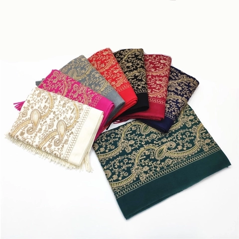 Women's Heavyweight Paisley Embroidered Scarf Ethnic Floral Tassel Warm Winter Shawl Thick Soft Polyester Wraps Lady Scarf
