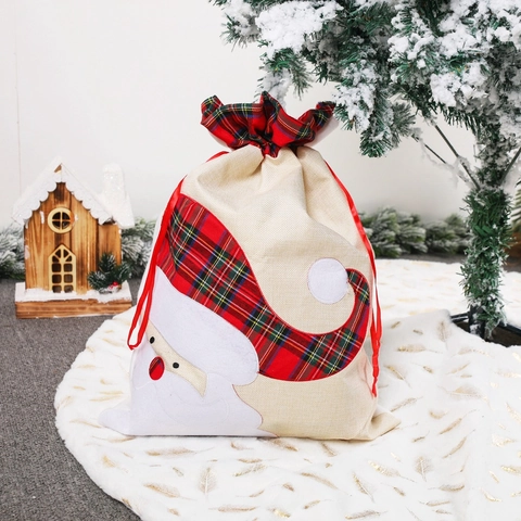 Sacchetti Regalo Di Natale Grandi Sacchi Con Coulisse In Finto Lino Babbo Natale Renna Plaid Sacchetto Di Imballaggio Per Caramelle Da Festa