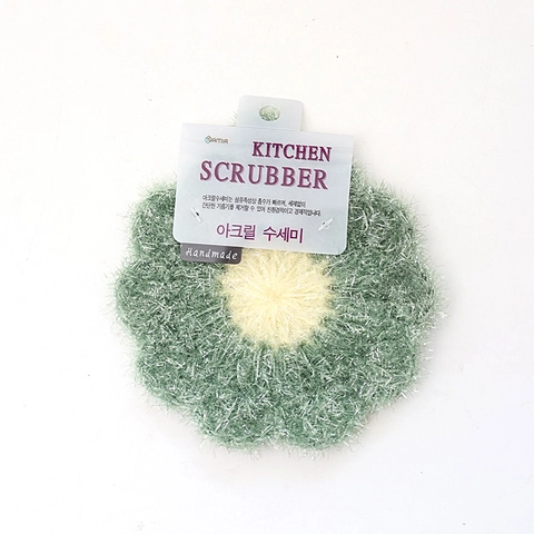 Flower Shaped Dish Scrubber Acrylic Fiber Handmade Knitted Non-Scratch Kitchen Cleaning Tool Eco-Friendly Pot Cleaner