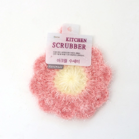 Flower Shaped Dish Scrubber Acrylic Fiber Handmade Knitted Non-Scratch Kitchen Cleaning Tool Eco-Friendly Pot Cleaner