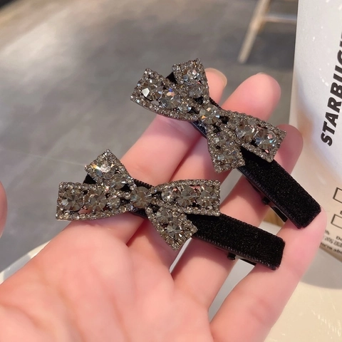 Schleife Haarklammer Samt Strass Entenschnabel Haarnadel Elegant Seitenclip Für Damen Süßer Haarschmuck