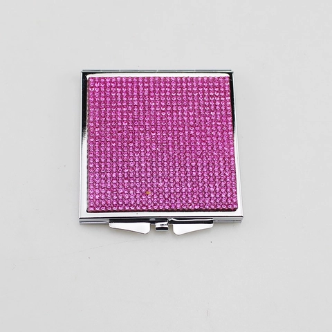 Square Portable Makeup Mirror Sparkling Rhinestone Metal Folding Double Sided Compact Travel Pocket Beauty Tool For Women