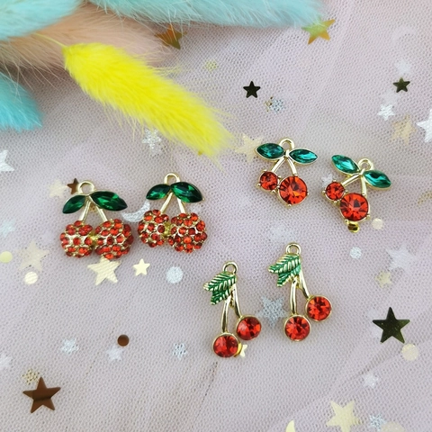 Ciondoli A Ciliegia In Lega Con Strass Smalto Pendenti Per Creazione Gioielli Fai Da Te Orecchini Accessori