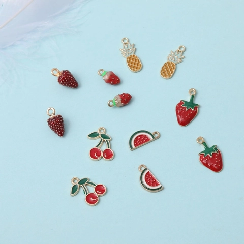 Fruit Charms Pendants Alloy Enamel Strawberry Cherry Pineapple Watermelon For DIY Jewelry Making Necklaces Earrings