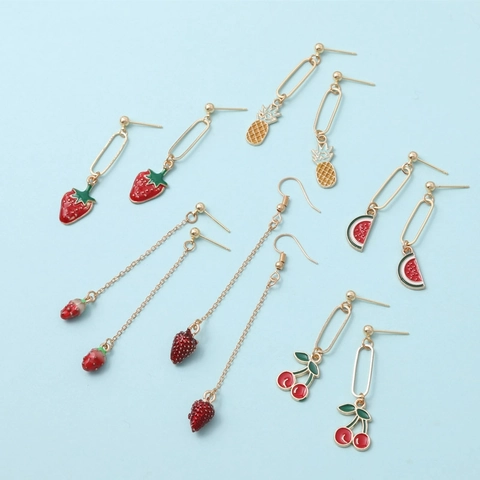 Fruit Charms Pendants Alloy Enamel Strawberry Cherry Pineapple Watermelon For DIY Jewelry Making Necklaces Earrings