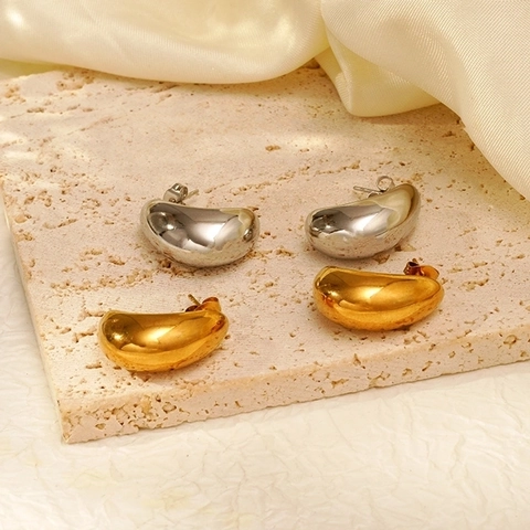 Orecchini A Lobo Goccia Minimalisti Acciaio Inossidabile Lucidato A Specchio Forma Fagiolo Accessorio Moda Donna