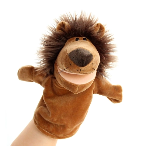 Marionetta a Mano in Peluche di Leone Marrone Animale dei Cartoni Animati Giocattolo di Peluche Bocca Mobile Giocattolo Educativo