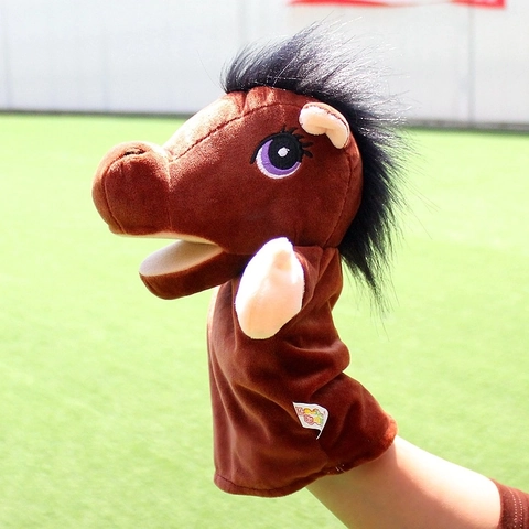 Burattino a Mano in Peluche di Cavallo Giocattolo con Bocca Mobile per Bambini