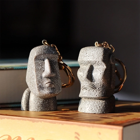 Creativo Portachiavi Moai Isola di Pasqua Statua in Resina Unico Retro Umanoide Portachiavi per Borsa Chiavi Auto Souvenir Regalo