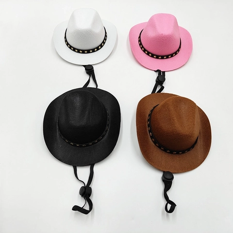 Mini Western Cowboy Hat Felt Adjustable Chin Strap Pet Dog Cat Party Costume Headband