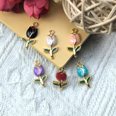 Ciondoli Fiore Di Tulipano Lega Smalto Goccia Olio Floreale DIY Creazione Gioielli Accessori Per Collana Orecchino