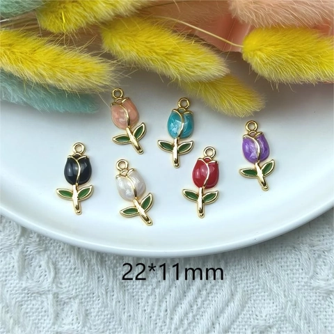 Ciondoli Fiore Di Tulipano Lega Smalto Goccia Olio Floreale DIY Creazione Gioielli Accessori Per Collana Orecchino