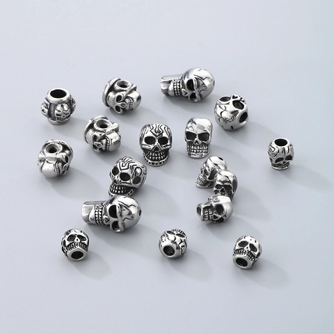 Totenkopf Perlen Edelstahl DIY Schmuckherstellung Spacer Anhänger Halloween Punk Gothic Stil Vintage Silber Zubehör