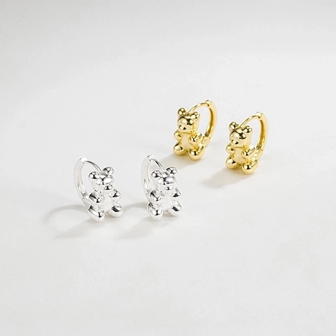 Cute 3D Bear Huggie Hoop Earrings 925 Sterling Silver Jewelry For Women Minimalist Animal Pendant Gold Plated