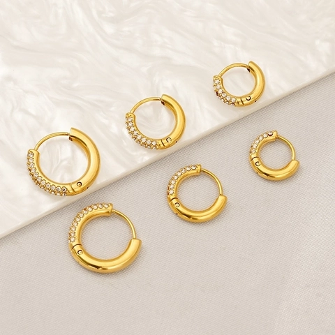 Orecchini A Cerchio In Acciaio Inossidabile Placcato Oro Con Zirconi Gioielli Di Moda Minimalisti Per Donna