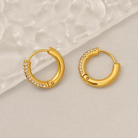 Orecchini A Cerchio In Acciaio Inossidabile Placcato Oro Con Zirconi Gioielli Di Moda Minimalisti Per Donna