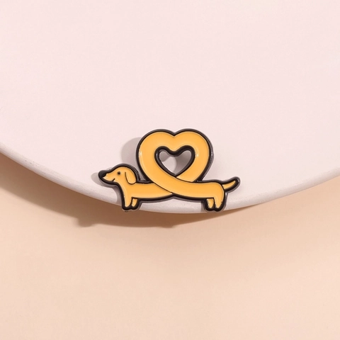 Broche de Aleación Esmaltado con Forma de Corazón de Perro Salchicha Animado Pin de Animal para Mochila Accesorios de Ropa Joyería