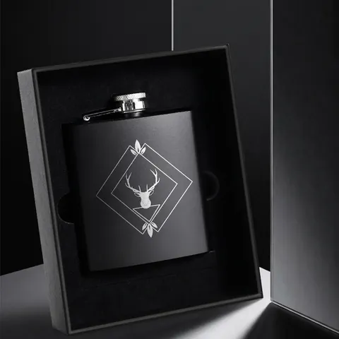 Portable Stainless Steel Hip Flask With Funnel And Cups Outdoor Travel Drinkware Matte Black Leather Wrap Gift
