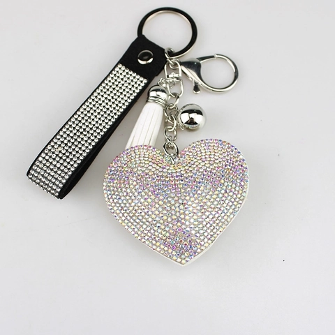 Mode Legering Strass Hart Sleutelhanger PU Lederen Band Kwastje Bel Auto Sleutelhanger Tas Hanger Vrouwen Sieraden