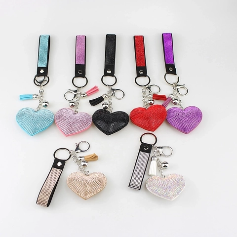 Mode Legering Strass Hart Sleutelhanger PU Lederen Band Kwastje Bel Auto Sleutelhanger Tas Hanger Vrouwen Sieraden