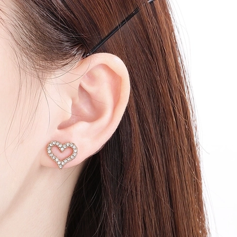 Pendientes De Corazón Acero Inoxidable Huecos Brillantes Diamantes De Imitación Joyería Delgada Para Mujeres Niñas Accesorio Elegante