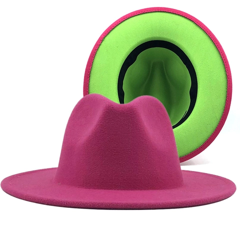 Bicolor Fedora Hat For Men Women Contrast Color Wide Brim Wool Felt Jazz Cap Party Accessory Stylish