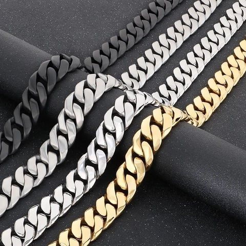Collier Audacieux Chaîne Maille Cubaine Acier Inoxydable Lourd Épais Style Hip Hop Punk Bijoux Pour Hommes