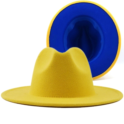 Two Tone Woolen Fedora Hat Wide Brim Jazz Cap Vintage Ethnic Style Contrast Color Felt Hat For Men Women Party Travel