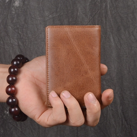 Genuine Leather Card Holder Minimalist Crazy Horse Cowhide Bifold Wallet Multi Slot Slim Pocket Organizer Unisex