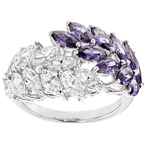 Anillos Forma Hoja Calada Cobre Con Circonita Cúbica Marquesa Púrpura Blanco Joyería Ala Elegante Regalo Para Mujeres