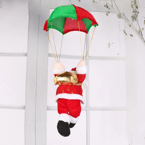 Hängende Weihnachts Weihnachtsmann Fallschirm Dekoration Stoff Plüschpuppe Feiertag Heim Decken Deko Rot Grün