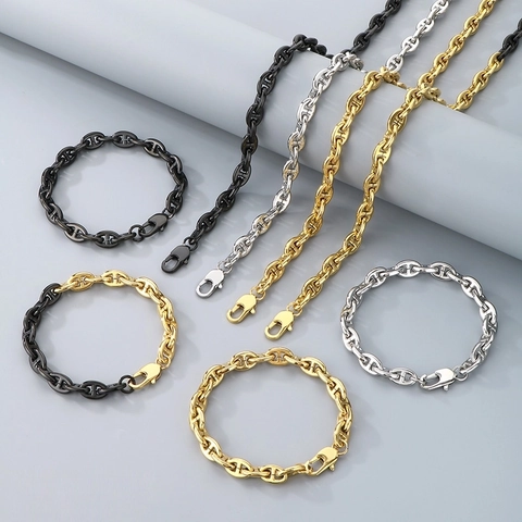 Collar Y Pulsera De Cadena De Ancla De Acero Inoxidable Hip Hop Para Hombres Mujeres Joyería Pulida De Moda