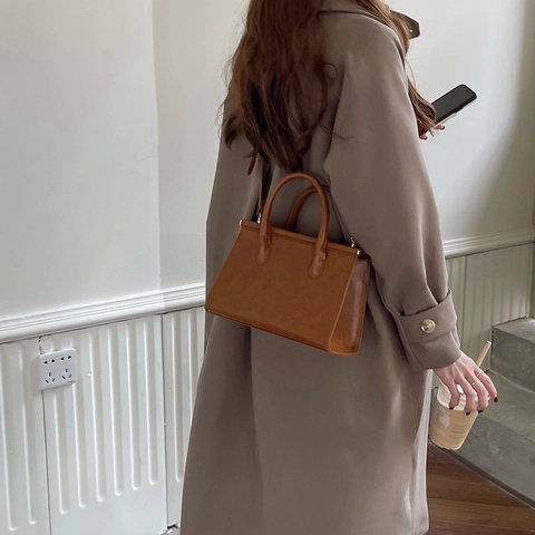 Borsa A Mano Retro In Pelle PU Donna Vintage Tracolla Doppi Manici Tracolla Regolabile Minimalista