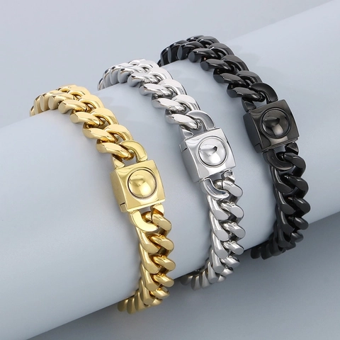 Collana E Bracciale Catena Cubana Uomo Acciaio Inossidabile Gioielli Hip Hop Lucidato