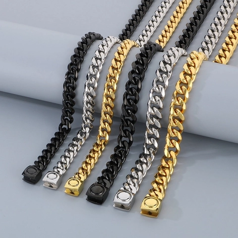 Collar Y Pulsera De Eslabones Cubanos Hip Hop Acero Inoxidable Pulido Joyería De Moda Para Hombres