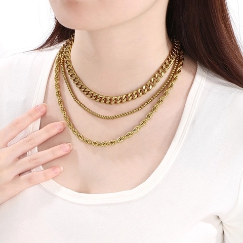 Collana Multistrato Di Tendenza In Acciaio Inossidabile Catena Barbazzale Corda E Sfere Gioielli Donna