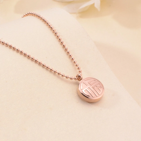 Round Pendant Necklace Titanium Steel Gold Plated Blessing Character Ball Chain Minimalist Jewelry For Women