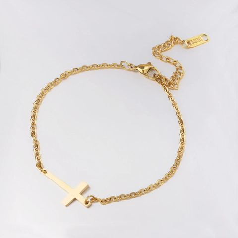 Minimalistisch Roestvrij Staal Kruis Hanger Armband Voor Vrouwen Spiegelpolijsten Goud Zilver Rozegoud Vergulde Kruis Bedeltje Enkelbandje Sieraden