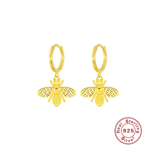 Orecchini a Forma di Ape in Argento Sterling 925 Personalità Minimalista Oro Argento Galvanizzato Animal Hoop Pendenti per Donna Gioielli di Moda
