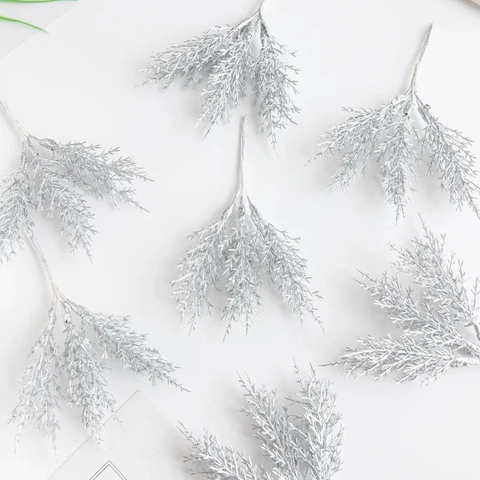 Artificial Pine Branches Flocked Velvet Frosted Stems DIY Floral Christmas Wedding Home Decor Accessories