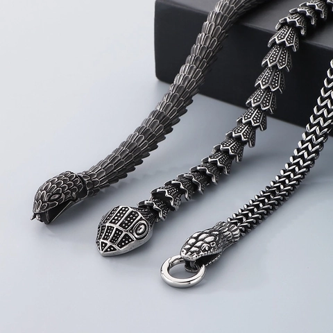 Men Stainless Steel Snake Necklace Gothic Punk Biker Jewelry Retro Serpent Chain Vintage Style Accessory