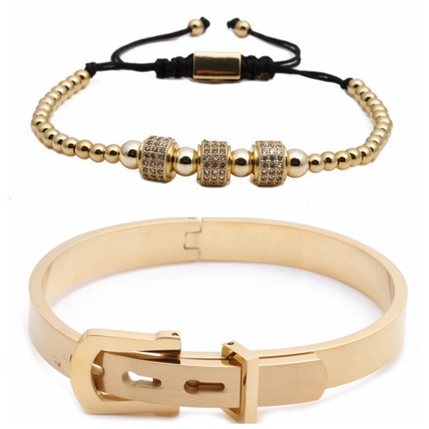 Brazalete De Acero Inoxidable Con Números Romanos Y Pulsera De Cuentas Ajustable Micro Pavé Circonita Hip Hop Punk