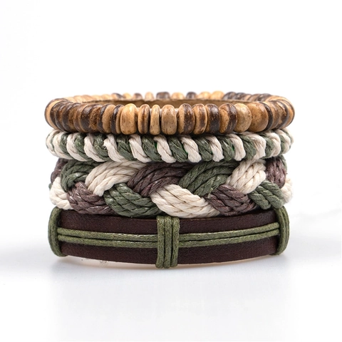 Gevlochten Touwarmband Met Houten Kralen En Leer Verstelbaar Handgemaakt Bohemien Retro Sieraden Voor Heren Dames