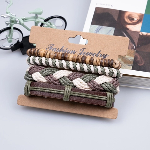 Gevlochten Touwarmband Met Houten Kralen En Leer Verstelbaar Handgemaakt Bohemien Retro Sieraden Voor Heren Dames