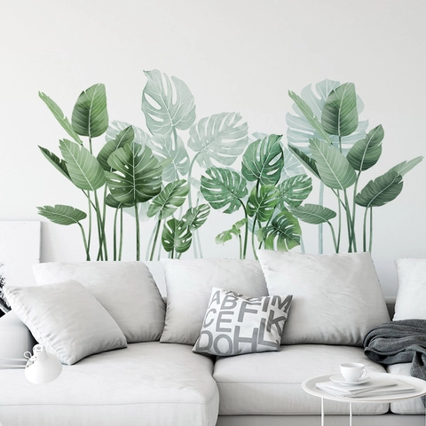 Adesivi Murali Foglie Di Monstera Tropicali PVC Autoadesivi Grandi Decalcomanie Da Parete Piante Verdi Per Soggiorno Camera Da Letto Modern Home Decor