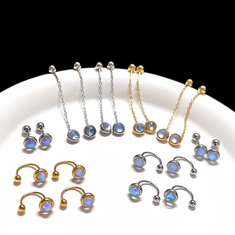 Edelstahl Mondstein Quasten Ohrringe Für Damen Mattiert Lang U Form Schraubverschluss Minimalistischer Schmuck