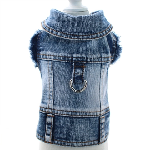 Gilet Di Jeans Per Animali Giacca Con Anello In D Bordi Sfilacciati Blu Lavato Vestiti Senza Maniche Cani Gatti