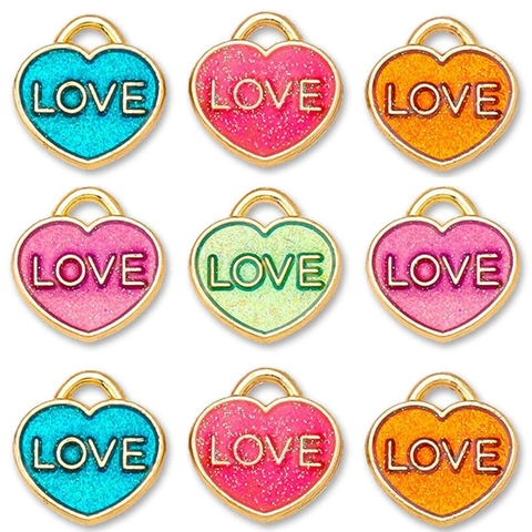 Hart Charms Legering Glitter Emaille Liefde Letter Pendants Voor DIY Sieraden Maken Oorbellen Sleutelhanger