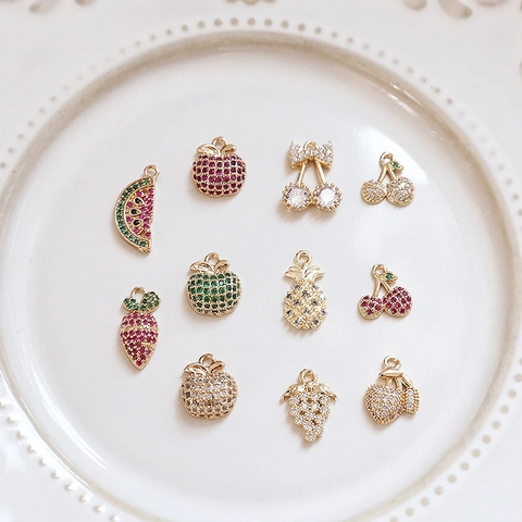 Fruit Shaped Pendants Gold Plated Alloy With Inlaid Zircon For DIY Jewelry Making Earrings Bracelet Necklace Accessories
